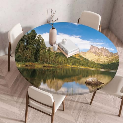 FANSU Tischdecke Outdoor Wetterfest Rund mit Gummizug, Rund Tischdecke 3D Muster Waschbar und Abwischbar für Esstisch, Couchtisch, Gartentisch Geeignet (Flusssteine,70cm) von FANSU