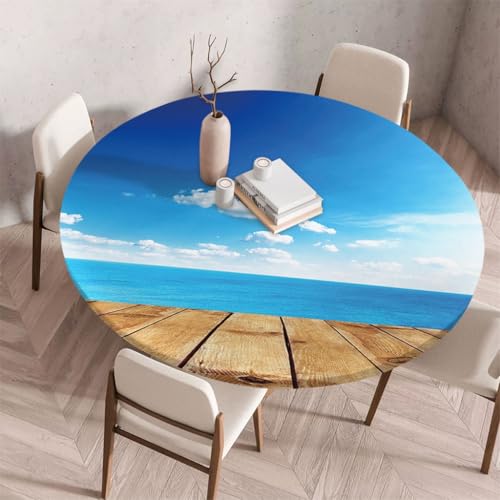 FANSU Tischdecke Outdoor Wetterfest Rund mit Gummizug, Rund Tischdecke 3D Muster Waschbar und Abwischbar für Esstisch, Couchtisch, Gartentisch Geeignet (Küste,200cm) von FANSU