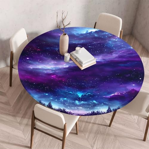FANSU Tischdecke Outdoor Wetterfest Rund mit Gummizug, Rund Tischdecke 3D Muster Waschbar und Abwischbar für Esstisch, Couchtisch, Gartentisch Geeignet (Lila Wolken,140cm) von FANSU