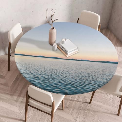 FANSU Tischdecke Outdoor Wetterfest Rund mit Gummizug, Rund Tischdecke 3D Muster Waschbar und Abwischbar für Esstisch, Couchtisch, Gartentisch Geeignet (Morgenmeer,80cm) von FANSU