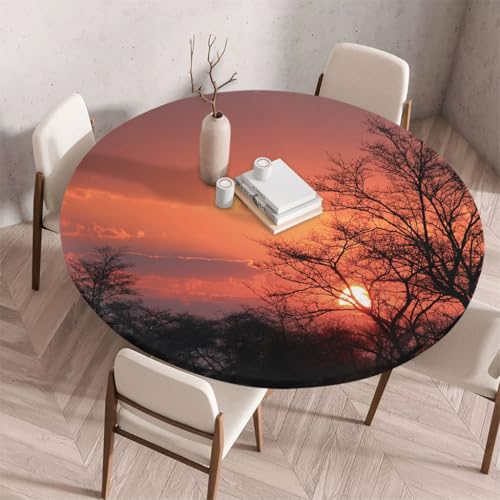 FANSU Tischdecke Outdoor Wetterfest Rund mit Gummizug, Rund Tischdecke 3D Muster Waschbar und Abwischbar für Esstisch, Couchtisch, Gartentisch Geeignet (Rote Sonne,200cm) von FANSU