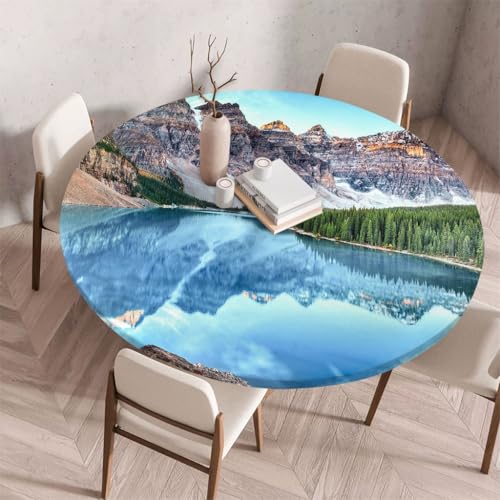 FANSU Tischdecke Outdoor Wetterfest Rund mit Gummizug, Rund Tischdecke 3D Muster Waschbar und Abwischbar für Esstisch, Couchtisch, Gartentisch Geeignet (Seebäume,100cm) von FANSU