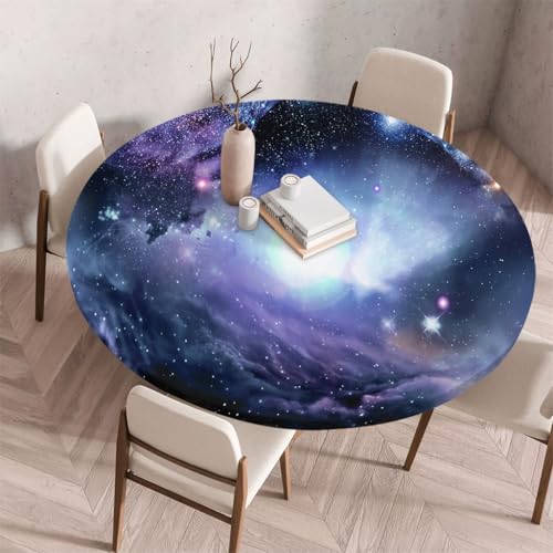 FANSU Tischdecke Outdoor Wetterfest Rund mit Gummizug, Rund Tischdecke 3D Muster Waschbar und Abwischbar für Esstisch, Couchtisch, Gartentisch Geeignet (Sternenhimmel,140cm) von FANSU