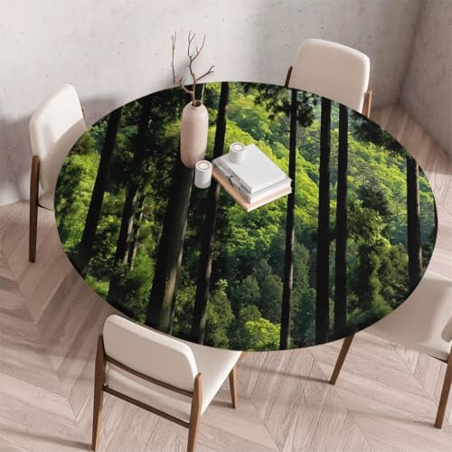 FANSU Tischdecke Outdoor Wetterfest Rund mit Gummizug, Rund Tischdecke 3D Muster Waschbar und Abwischbar für Esstisch, Couchtisch, Gartentisch Geeignet (Walddrucke,90cm) von FANSU