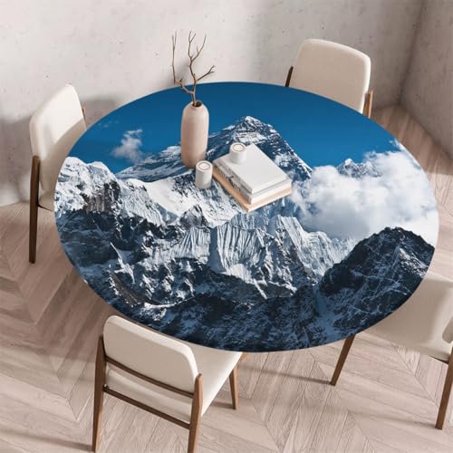 FANSU Tischdecke Outdoor Wetterfest Rund mit Gummizug, Rund Tischdecke 3D Muster Waschbar und Abwischbar für Esstisch, Couchtisch, Gartentisch Geeignet (Winterhügel,200cm) von FANSU