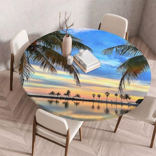 FANSU Tischdecke Outdoor Wetterfest Rund mit Gummizug, Rund Tischdecke mit 3D Muster Waschbar und Abwischbar für Esstisch, Couchtisch, Gartentisch Geeignet (120cm,Sonnenaufgang) von FANSU