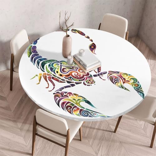 FANSU Tischdecke Outdoor Wetterfest Rund mit Gummizug, Rund Tischdecke mit 3D Muster Waschbar und Abwischbar für Esstisch, Couchtisch, Gartentisch Geeignet (70cm,Bunte Skorpione) von FANSU