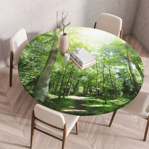 FANSU Tischdecke Outdoor Wetterfest Rund mit Gummizug, Rund Tischdecke mit 3D Muster Waschbar und Abwischbar für Esstisch, Couchtisch, Gartentisch Geeignet (80cm,Grüne Natur) von FANSU