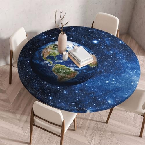 FANSU Tischdecke Outdoor Wetterfest Rund mit Gummizug, Rund Tischdecke mit 3D Muster Waschbar und Abwischbar für Esstisch, Couchtisch, Gartentisch Geeignet (90cm,Blauer Planet) von FANSU