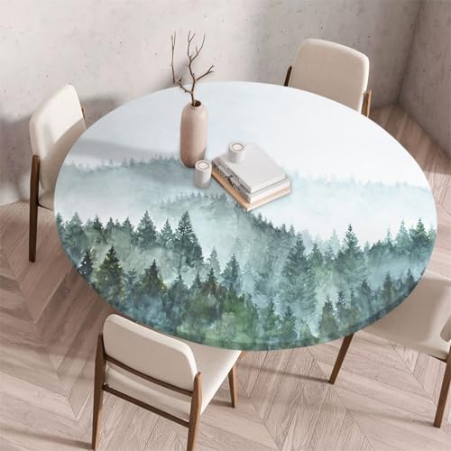 FANSU Tischdecke Outdoor Wetterfest Rund mit Gummizug, Rund Tischdecke mit 3D Muster Waschbar und Abwischbar für Esstisch, Couchtisch, Gartentisch Geeignet (Aquarellmalerei,170cm) von FANSU