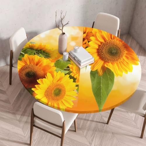 FANSU Tischdecke Outdoor Wetterfest Rund mit Gummizug, Rund Tischdecke mit 3D Muster Waschbar und Abwischbar für Esstisch, Couchtisch, Gartentisch Geeignet (Blattblumen,200cm) von FANSU