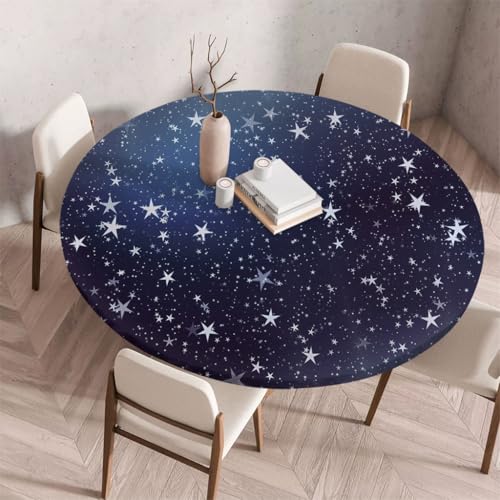 FANSU Tischdecke Outdoor Wetterfest Rund mit Gummizug, Rund Tischdecke mit 3D Muster Waschbar und Abwischbar für Esstisch, Couchtisch, Gartentisch Geeignet (Blaue Sterne,180cm) von FANSU