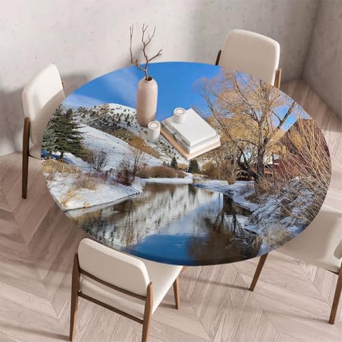 FANSU Tischdecke Outdoor Wetterfest Rund mit Gummizug, Rund Tischdecke mit 3D Muster Waschbar und Abwischbar für Esstisch, Couchtisch, Gartentisch Geeignet (Braune Bäume,90cm) von FANSU
