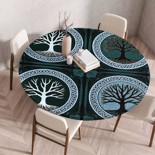 FANSU Tischdecke Outdoor Wetterfest Rund mit Gummizug, Rund Tischdecke mit 3D Muster Waschbar und Abwischbar für Esstisch, Couchtisch, Gartentisch Geeignet (Ethno-Stil 12,170cm) von FANSU