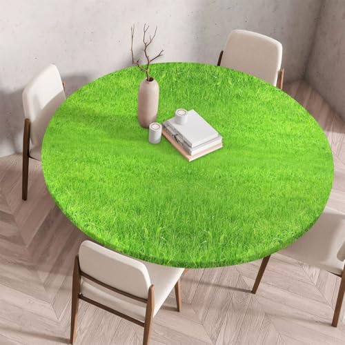 FANSU Tischdecke Outdoor Wetterfest Rund mit Gummizug, Rund Tischdecke mit 3D Muster Waschbar und Abwischbar für Esstisch, Couchtisch, Gartentisch Geeignet (Grünes Gras,110cm) von FANSU