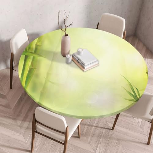 FANSU Tischdecke Outdoor Wetterfest Rund mit Gummizug, Rund Tischdecke mit 3D Muster Waschbar und Abwischbar für Esstisch, Couchtisch, Gartentisch Geeignet (Grünes rundes Licht,200cm) von FANSU