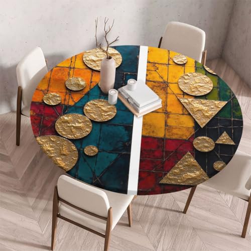 FANSU Tischdecke Outdoor Wetterfest Rund mit Gummizug, Rund Tischdecke mit 3D Muster Waschbar und Abwischbar für Esstisch, Couchtisch, Gartentisch Geeignet (Klassischer Stil 1,110cm) von FANSU