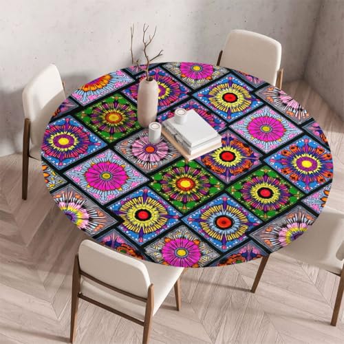 FANSU Tischdecke Outdoor Wetterfest Rund mit Gummizug, Rund Tischdecke mit 3D Muster Waschbar und Abwischbar für Esstisch, Couchtisch, Gartentisch Geeignet (Klassischer Stil 25,200cm) von FANSU