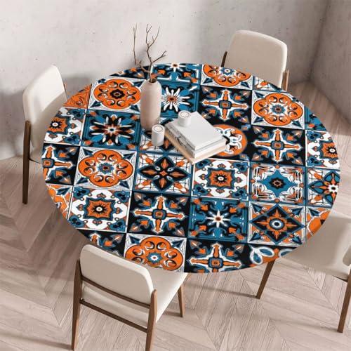 FANSU Tischdecke Outdoor Wetterfest Rund mit Gummizug, Rund Tischdecke mit 3D Muster Waschbar und Abwischbar für Esstisch, Couchtisch, Gartentisch Geeignet (Klassischer Stil 33,120cm) von FANSU