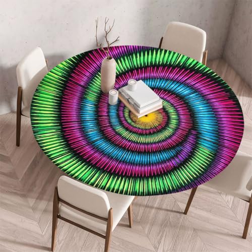 FANSU Tischdecke Outdoor Wetterfest Rund mit Gummizug, Rund Tischdecke mit 3D Muster Waschbar und Abwischbar für Esstisch, Couchtisch, Gartentisch Geeignet (Klassischer Stil 39,200cm) von FANSU