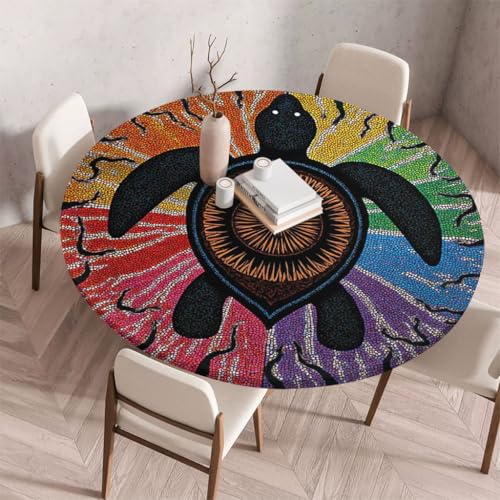 FANSU Tischdecke Outdoor Wetterfest Rund mit Gummizug, Rund Tischdecke mit 3D Muster Waschbar und Abwischbar für Esstisch, Couchtisch, Gartentisch Geeignet (Klassischer Stil 41,110cm) von FANSU