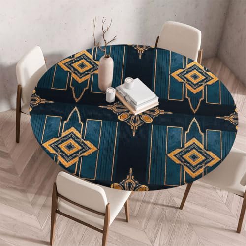 FANSU Tischdecke Outdoor Wetterfest Rund mit Gummizug, Rund Tischdecke mit 3D Muster Waschbar und Abwischbar für Esstisch, Couchtisch, Gartentisch Geeignet (Klassischer Stil 42,180cm) von FANSU