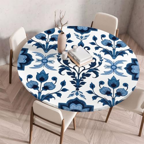 FANSU Tischdecke Outdoor Wetterfest Rund mit Gummizug, Rund Tischdecke mit 3D Muster Waschbar und Abwischbar für Esstisch, Couchtisch, Gartentisch Geeignet (Klassischer Stil 45,110cm) von FANSU