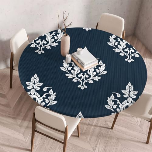 FANSU Tischdecke Outdoor Wetterfest Rund mit Gummizug, Rund Tischdecke mit 3D Muster Waschbar und Abwischbar für Esstisch, Couchtisch, Gartentisch Geeignet (Klassischer Stil 47,200cm) von FANSU