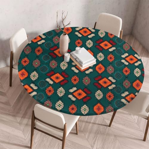 FANSU Tischdecke Outdoor Wetterfest Rund mit Gummizug, Rund Tischdecke mit 3D Muster Waschbar und Abwischbar für Esstisch, Couchtisch, Gartentisch Geeignet (Klassischer Stil 48,120cm) von FANSU