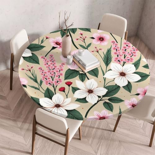 FANSU Tischdecke Outdoor Wetterfest Rund mit Gummizug, Rund Tischdecke mit 3D Muster Waschbar und Abwischbar für Esstisch, Couchtisch, Gartentisch Geeignet (Landblume 1,110cm) von FANSU