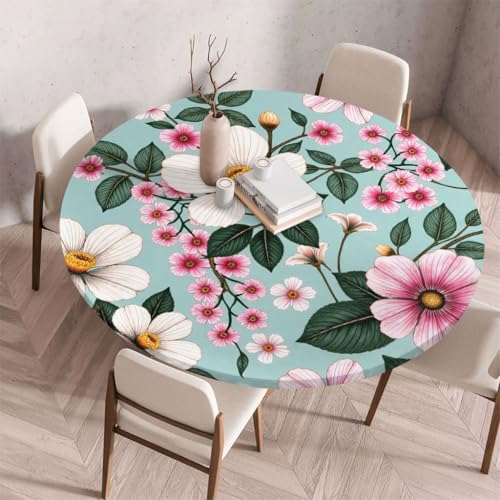 FANSU Tischdecke Outdoor Wetterfest Rund mit Gummizug, Rund Tischdecke mit 3D Muster Waschbar und Abwischbar für Esstisch, Couchtisch, Gartentisch Geeignet (Landblume 2,100cm) von FANSU