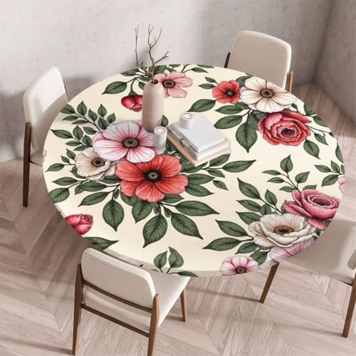 FANSU Tischdecke Outdoor Wetterfest Rund mit Gummizug, Rund Tischdecke mit 3D Muster Waschbar und Abwischbar für Esstisch, Couchtisch, Gartentisch Geeignet (Landblume 3,130cm) von FANSU