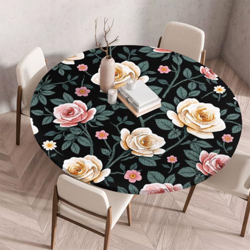 FANSU Tischdecke Outdoor Wetterfest Rund mit Gummizug, Rund Tischdecke mit 3D Muster Waschbar und Abwischbar für Esstisch, Couchtisch, Gartentisch Geeignet (Landblume 4,110cm) von FANSU
