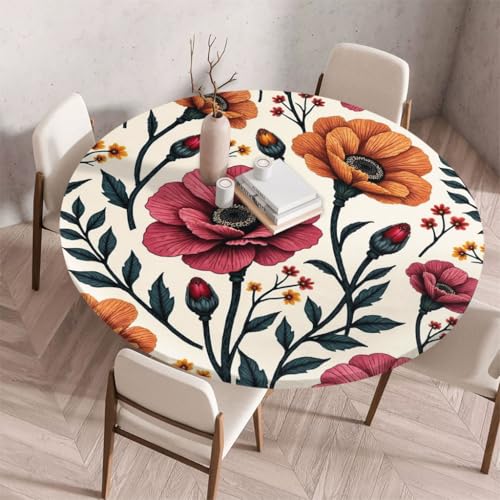 FANSU Tischdecke Outdoor Wetterfest Rund mit Gummizug, Rund Tischdecke mit 3D Muster Waschbar und Abwischbar für Esstisch, Couchtisch, Gartentisch Geeignet (Landblume 8,180cm) von FANSU