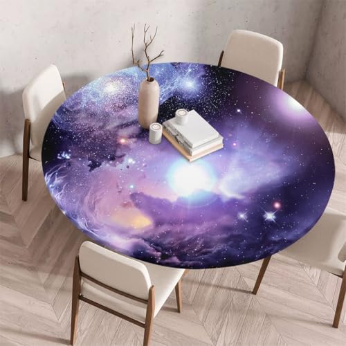 FANSU Tischdecke Outdoor Wetterfest Rund mit Gummizug, Rund Tischdecke mit 3D Muster Waschbar und Abwischbar für Esstisch, Couchtisch, Gartentisch Geeignet (Lila Nebel,60cm) von FANSU
