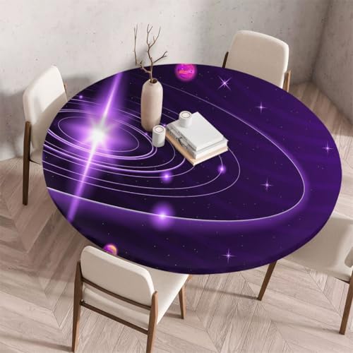 FANSU Tischdecke Outdoor Wetterfest Rund mit Gummizug, Rund Tischdecke mit 3D Muster Waschbar und Abwischbar für Esstisch, Couchtisch, Gartentisch Geeignet (Lila Planet,110cm) von FANSU