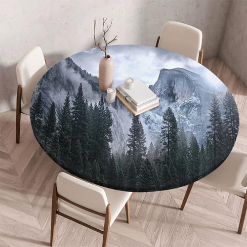 FANSU Tischdecke Outdoor Wetterfest Rund mit Gummizug, Rund Tischdecke mit 3D Muster Waschbar und Abwischbar für Esstisch, Couchtisch, Gartentisch Geeignet (Nebelberg,70cm) von FANSU