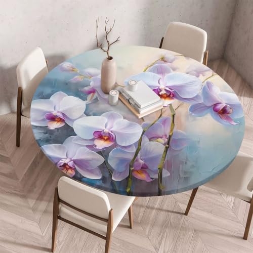 FANSU Tischdecke Outdoor Wetterfest Rund mit Gummizug, Rund Tischdecke mit 3D Muster Waschbar und Abwischbar für Esstisch, Couchtisch, Gartentisch Geeignet (Ölgemäldeblumen,140cm) von FANSU