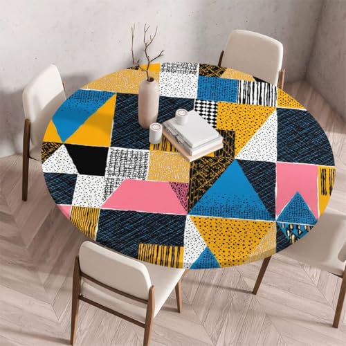 FANSU Tischdecke Outdoor Wetterfest Rund mit Gummizug, Rund Tischdecke mit 3D Muster Waschbar und Abwischbar für Esstisch, Couchtisch, Gartentisch Geeignet (Patchwork 2,120cm) von FANSU