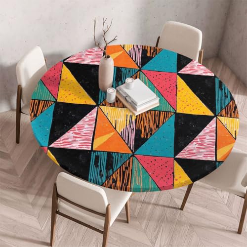 FANSU Tischdecke Outdoor Wetterfest Rund mit Gummizug, Rund Tischdecke mit 3D Muster Waschbar und Abwischbar für Esstisch, Couchtisch, Gartentisch Geeignet (Patchwork 3,180cm) von FANSU