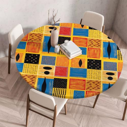 FANSU Tischdecke Outdoor Wetterfest Rund mit Gummizug, Rund Tischdecke mit 3D Muster Waschbar und Abwischbar für Esstisch, Couchtisch, Gartentisch Geeignet (Patchwork 7,150cm) von FANSU