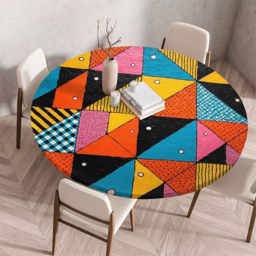 FANSU Tischdecke Outdoor Wetterfest Rund mit Gummizug, Rund Tischdecke mit 3D Muster Waschbar und Abwischbar für Esstisch, Couchtisch, Gartentisch Geeignet (Patchwork 8,120cm) von FANSU