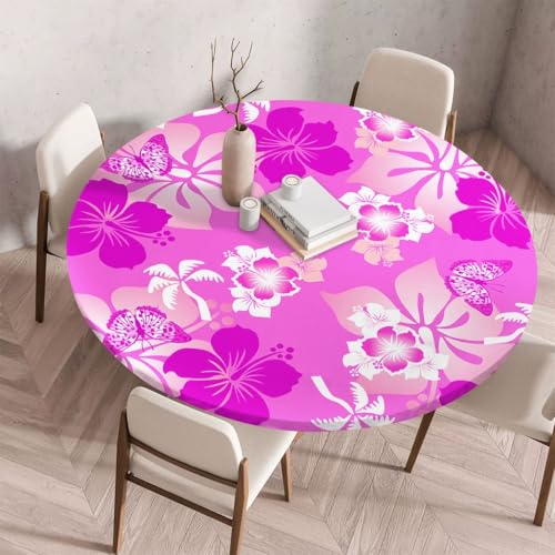 FANSU Tischdecke Outdoor Wetterfest Rund mit Gummizug, Rund Tischdecke mit 3D Muster Waschbar und Abwischbar für Esstisch, Couchtisch, Gartentisch Geeignet (Pinke Blume,90cm) von FANSU