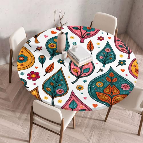 FANSU Tischdecke Outdoor Wetterfest Rund mit Gummizug, Rund Tischdecke mit 3D Muster Waschbar und Abwischbar für Esstisch, Couchtisch, Gartentisch Geeignet (Retro-Kunst 12,200cm) von FANSU