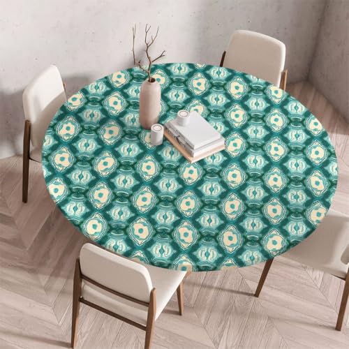 FANSU Tischdecke Outdoor Wetterfest Rund mit Gummizug, Rund Tischdecke mit 3D Muster Waschbar und Abwischbar für Esstisch, Couchtisch, Gartentisch Geeignet (Retro-Kunst 19,130cm) von FANSU
