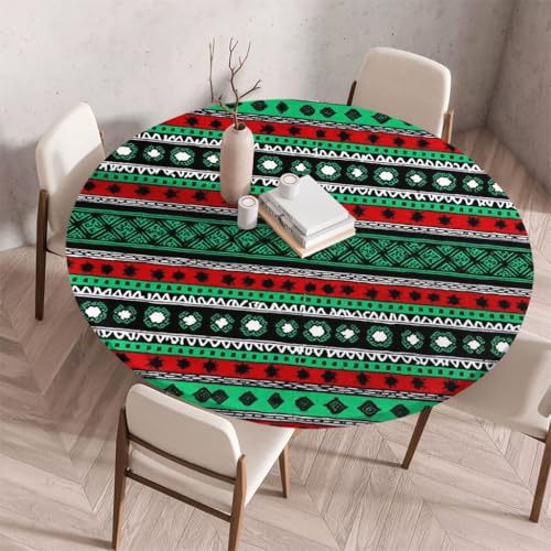 FANSU Tischdecke Outdoor Wetterfest Rund mit Gummizug, Rund Tischdecke mit 3D Muster Waschbar und Abwischbar für Esstisch, Couchtisch, Gartentisch Geeignet (Retro-Kunst 27,110cm) von FANSU