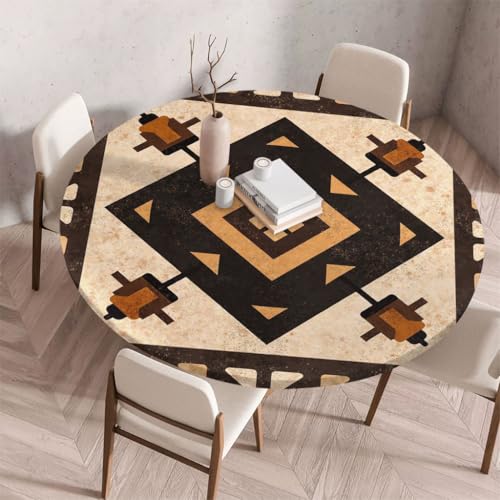 FANSU Tischdecke Outdoor Wetterfest Rund mit Gummizug, Rund Tischdecke mit 3D Muster Waschbar und Abwischbar für Esstisch, Couchtisch, Gartentisch Geeignet (Retro-Stamm 1,120cm) von FANSU