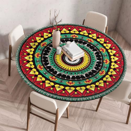 FANSU Tischdecke Outdoor Wetterfest Rund mit Gummizug, Rund Tischdecke mit 3D Muster Waschbar und Abwischbar für Esstisch, Couchtisch, Gartentisch Geeignet (Retro-Stamm 4,100cm) von FANSU