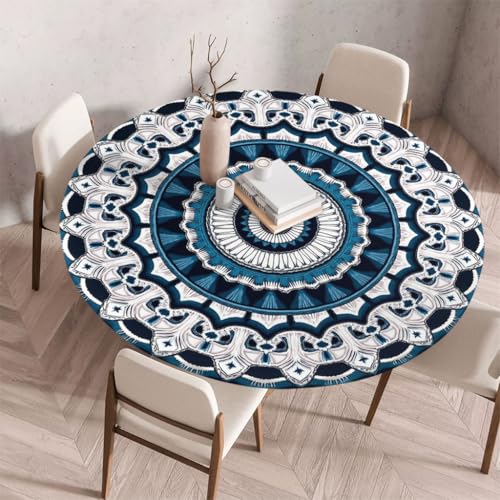 FANSU Tischdecke Outdoor Wetterfest Rund mit Gummizug, Rund Tischdecke mit 3D Muster Waschbar und Abwischbar für Esstisch, Couchtisch, Gartentisch Geeignet (Retro-Stamm 5,170cm) von FANSU