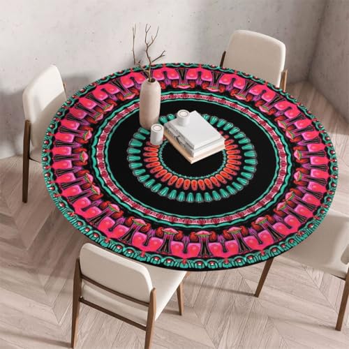 FANSU Tischdecke Outdoor Wetterfest Rund mit Gummizug, Rund Tischdecke mit 3D Muster Waschbar und Abwischbar für Esstisch, Couchtisch, Gartentisch Geeignet (Retro-Stamm 6,120cm) von FANSU